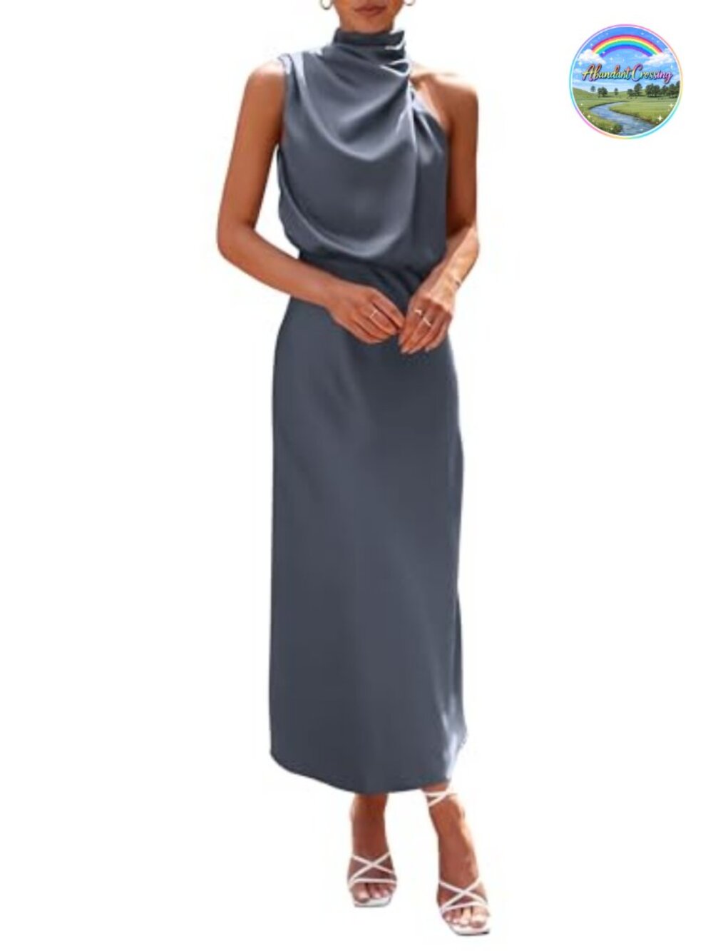 Women's Sleeveless Mock Neck Satin Maxi Swing Dress